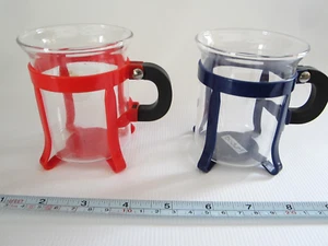 Vintage 2 x BODUM Chambord RED and NAVY w Black Handle Mugs Swiss Made - Picture 1 of 5