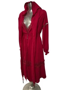 Gothis Red Dress Size S Womens EU36 Vintage Burgundy Hooded Wizard Crochet Midi - Picture 1 of 17
