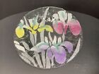 Sydenstricker Fused Glass Signed 7” Plate Irises Purple Yellow Pink