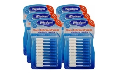 6x Wisdom Clean Between Interdental Brushes - Pack of 20 – Size Fine Blue