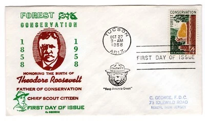 #1122 Forest Conservation 1958 FDC - C. George w/ Smokey CCL - Image 1 of 2