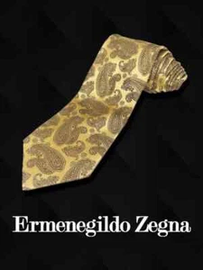 CORBATA ERMENEGILDO ZEGNA 100% SEDA AMARILLO PAISLEY ITALIA 3,50" - Imagen 1 de 6