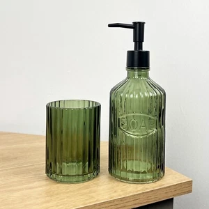 Hand Soap Lotion Dispenser Tumbler Bathroom Sink Set Green Toothbrush Holder Cup - Picture 1 of 7