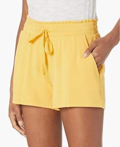 Women's Elastic Waist Drawstring Shorts with Pockets Large Yellow L - Picture 1 of 14