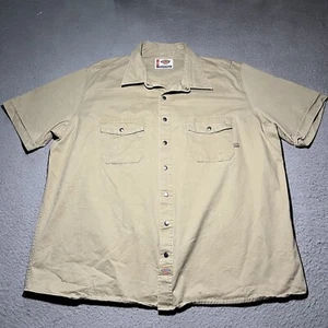 Vintage Dickies Shirt Mens 2XL Short Sleeve Work Utility Metal Buttons Khaki - Picture 1 of 10