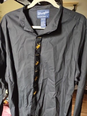 Camisa de vestir occidental grande vintage Wrangler para hombre negra dorada bordada Bull Foto 1 de 4