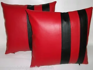 2 Red & Black Twin Stripe Faux Leather Cushion Covers 16" 18" 20" - Picture 1 of 2