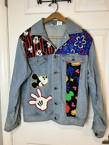 90s Mickey & Co Denim Jean Jacket Smash Disney Patches Patchwork SMALL EUC - Picture 1 of 22