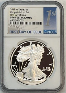 2019 W American Proof Silver Eagle NGC PF69 Ultra Cameo FDOI Congratulations Set - Picture 1 of 12