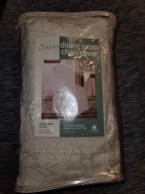 Nueva cubierta de silla de comedor sin brazos Sure Fit Roseland marfil damasco 42" de alto Foto 1 de 2