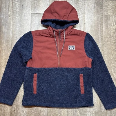 Chaqueta Hurley Para Hombre Pequeña Obsidiana Roja Azul Marino Media Cremallera Sherpa Pullover Capucha Foto 1 de 4