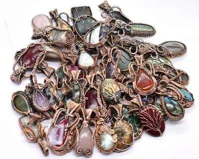 5 Pz Lampade A Pendolo In Rame Multicolore Fatte A Mano Gioielli Etnici P 6029 - Immagine 1 di 4