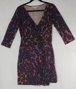 Diane Von Furstenberg Ziana Silk Dress Sz 10 Leopard Print 3/4 Sleeve Faux Wrap - Picture 1 of 10