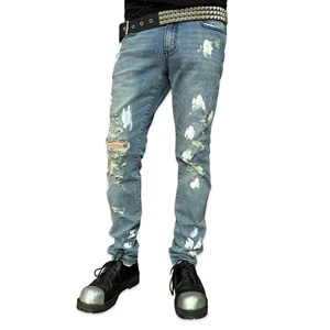 PANTALONES VAQUEROS TRIPP GÓTICO PUNK ROCKER DESGASTADOS PINTURA RASGADA SALPICADA AG852M - Imagen 1 de 10