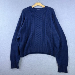 Vintage 80s John Weitz Mens Cable Knit Fisherman Sweater Navy Size S Made in USA - Bild 1 von 5