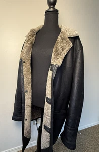 100% Lammleder & Lammfell Camel Active Mantel Jacke Herren Gr. 50 Schwarz & Grau - Bild 1 von 16