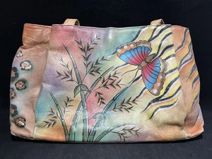 Anna by Anuschka Hand Painted Leather Purse - Butterfly, Animal Print, Bamboo - Picture 1 of 14