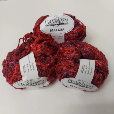 Lote De 3 Hilos En Cascada Malizia Color 5 Rojo Púrpura 50g 54 Yardas Cada Italia Foto 1 de 4