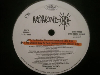 ACEYALONE THE GREATEST SHOW ON EARTH 12" '95 CAPITOL PROMO FREESTYLE FELLOWS VG+ Foto 1 de 2