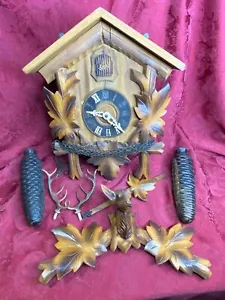 Orologio a cucù vintage Schatz & Sohne KU 50 tedesco 8 giorni parti design foglia d'acero - Foto 1 di 14