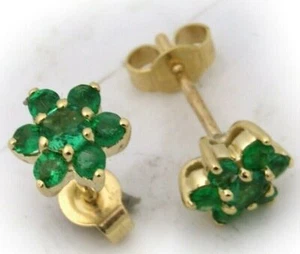 Damen Ohrringe echt Smaragd Gelbgold 333 Stecker Gold 8 karat Ohrstecker Neu Top - Bild 1 von 2