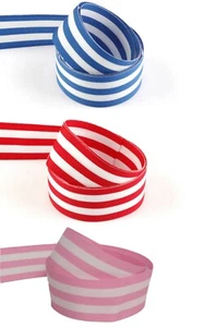 Striped red, pink or blue & white cotton ribbon 25mm x 1M + 1M FREE! Free UKPost - Picture 1 of 4
