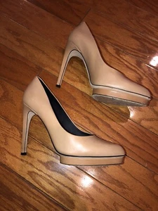 Calvin Klein Collection camel beige nude stiletto platform pumps shoes 37.5 7.5 - Picture 1 of 9
