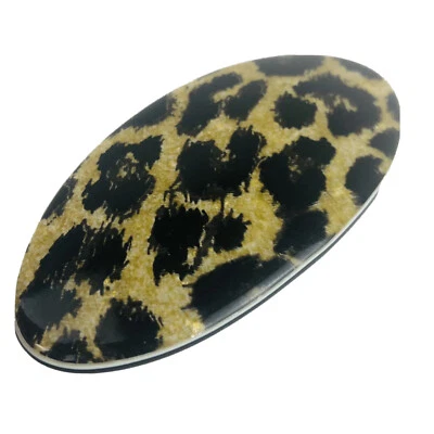 Pinza de pelo vintage hecha en Francia con pasador grueso estampado de leopardo ovalado ☼ MOD Foto 1 de 4