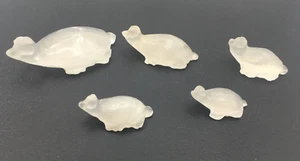 Vintage Auspiciousness, Longevity Hand Carved Natural White Jade Turtle Set of 5 - Picture 1 of 11