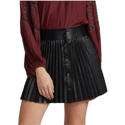 Falda Ramy Brook Anya Vegana Cuero Plisada Cintura Alta Negra Talla 0/XS Foto 1 de 4