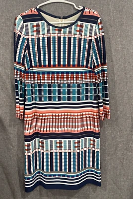 Eliza J Nordstrom Sheath Dress Stretch M  3/4 Sleeve Artsy Retro Comfort Teal - Image 1 of 4