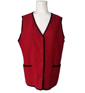 Jessica Holbrook Boiled Wool Button Vest Size M Vintage Red Embroidered Trim - Picture 1 of 6