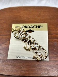 Vintage Jordache Tiger Cat Brooch Pin Gold Tone Enameled Rhinestone - Picture 1 of 4