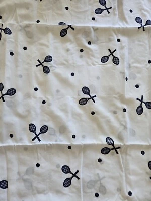 Raqueta de tenis difusa flocada azul tela blanca poliéster vintage 1 3/8 yardas Foto 1 de 4
