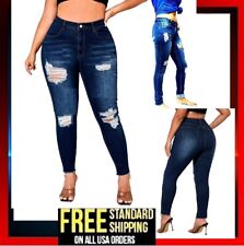 Juniors Womens Plus Size Riped Destroy Blue Denim Distressed Jeans Pants K778