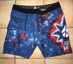 VOLCOM Mod Tech Men’s Size 38 Swim Board Shorts Trunks Blue Red White EUC - Picture 1 of 12