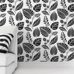 Scandinavian Palm Leaves Pattern Wall Stencil - Reusable Mylar Stencils - Picture 1 of 8
