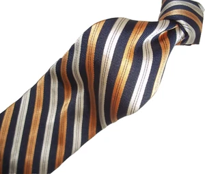 !! IKE Behar Brown, Blue and White Multicolor Striped Silk Tie 60"L x 3.5"W - Picture 1 of 6