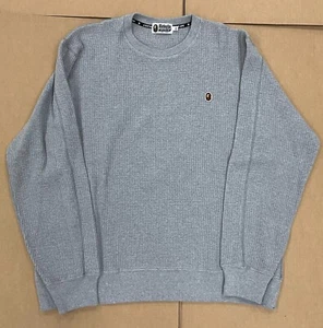 A BATHING APE BAPE GREY THERMAL ONE POINT CREWNECK SWEATSHIRT GREY SZ 2XL - Picture 1 of 2