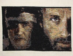 The Walking Dead Finished Cross Stitch Needlepoint Rick Grimes & the Governor - Picture 1 of 7