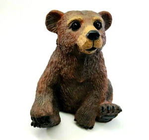 Sitting Bear Cub Grizzly Figurine Resin Wildlife Rustic Decor Tall Brown Bear - Picture 1 of 12