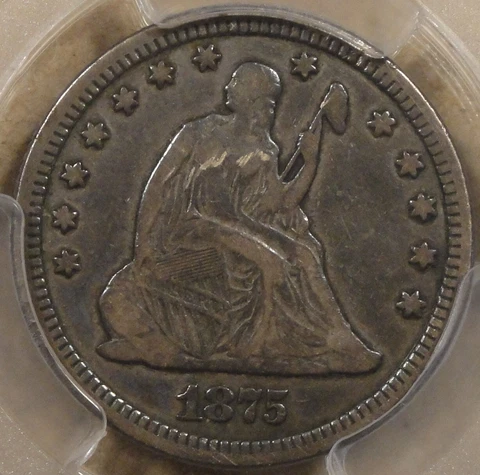 1875-CC Seated Liberty Quarter 25c PCGS Certified VF25 Cover