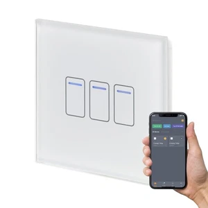 Retrotouch Crystal+ 3‑Gang WiFi Touch Smart Light Switch – White Glass - Picture 1 of 4