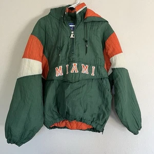 Vintage 90s Miami Hurricanes Starter Pullover Kapuze Jacke Medium Grün Orange - Bild 1 von 9