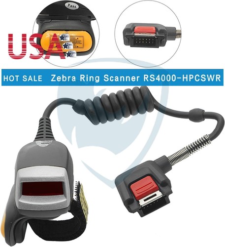 Symbol RS4000 Finger Scanner – 1D Corded Ring Scanner, Motorola Zebra RS4000-HPCSWR
