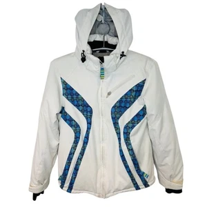 Chaqueta de esquí Obermeyer Juniors blanca y azul con cremallera completa desmontable con capucha talla 16 - Imagen 1 de 11