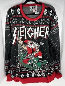 Maglione brutto Sleigher Babbo Natale festa di Natale, 3X vacanze, divertimento in metallo morte - Foto 1 di 4