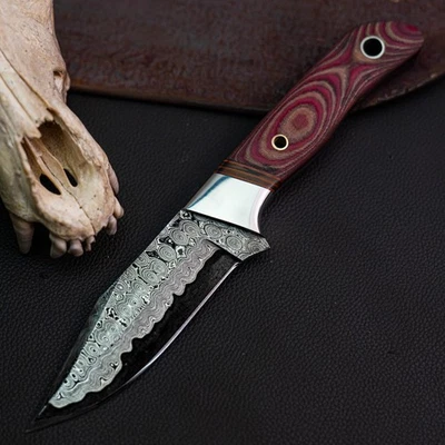Cuchillo Damasco/Acero 8.4" Listo para Regalo Full Tang Hunt it Hunt + Funda de Cuero Foto 1 de 4