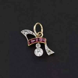 Art Deco Style Ruby & Lab Created Diamond 14K Two-Tone Gold FN Wedding Pendant - Picture 1 of 6