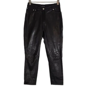 Pantalones de cuero negros de pierna recta tiro alto Stolen Girlfriends Club para mujer talla 8 - Imagen 1 de 7